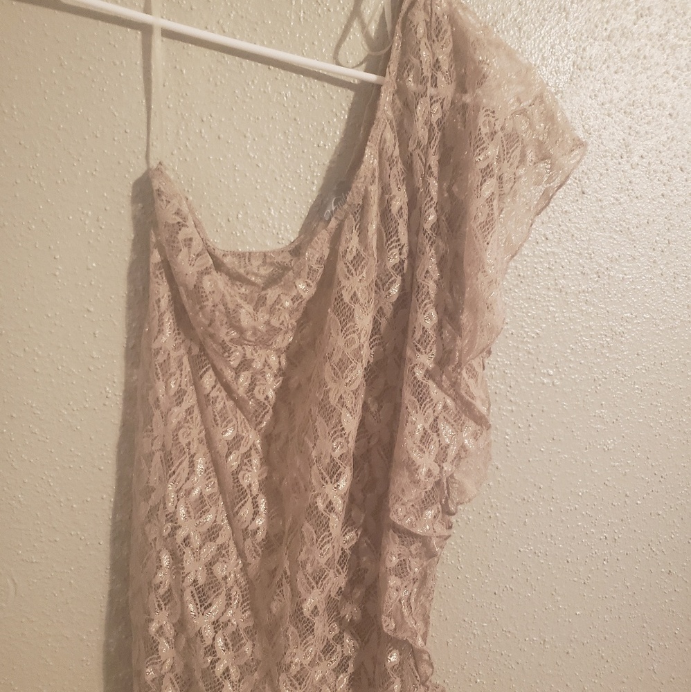 One shoulder sheer butterfly overlay top